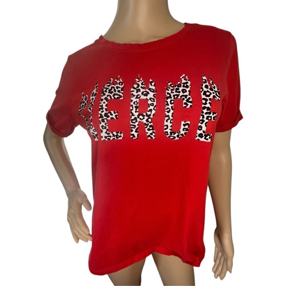Desiree Red “Fierce” Graphic T-Shirt With Leopard Print Design